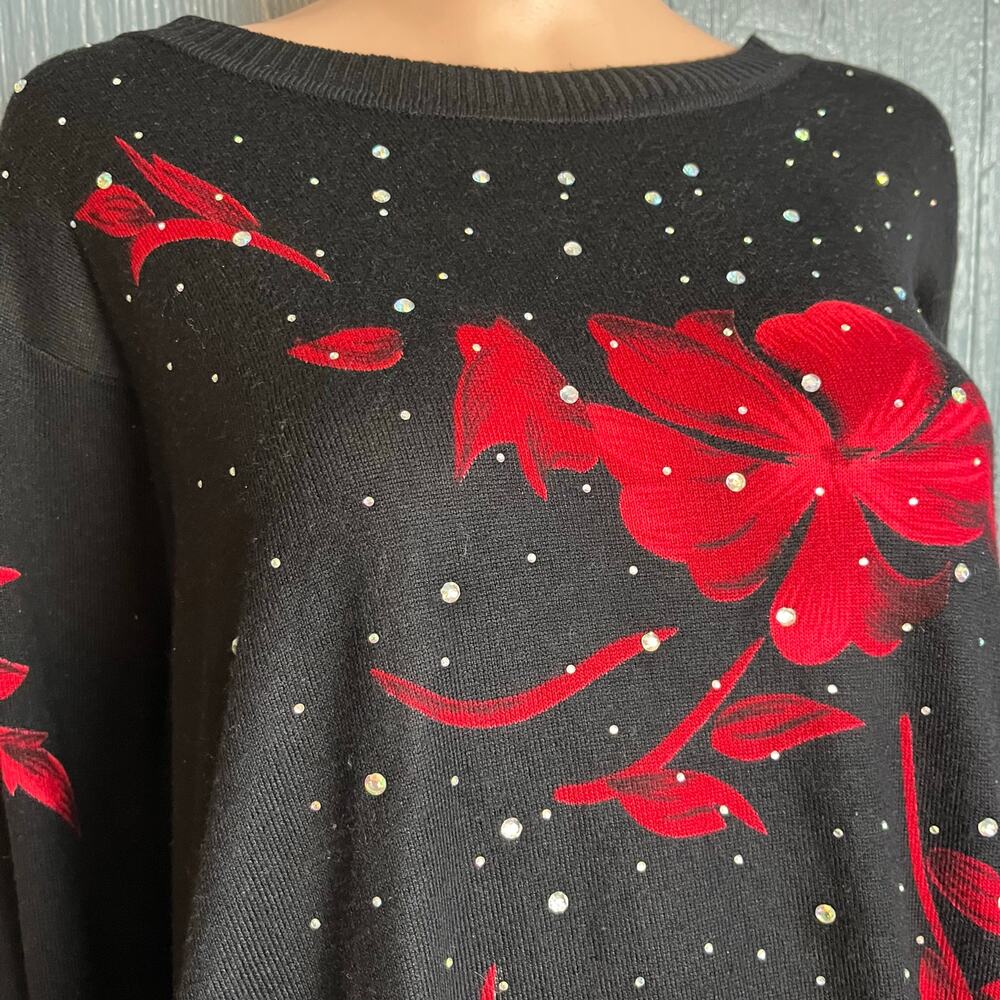 C.D. Daniels Rhinestone Floral Sweater Tunic 3X Holidays Party Date